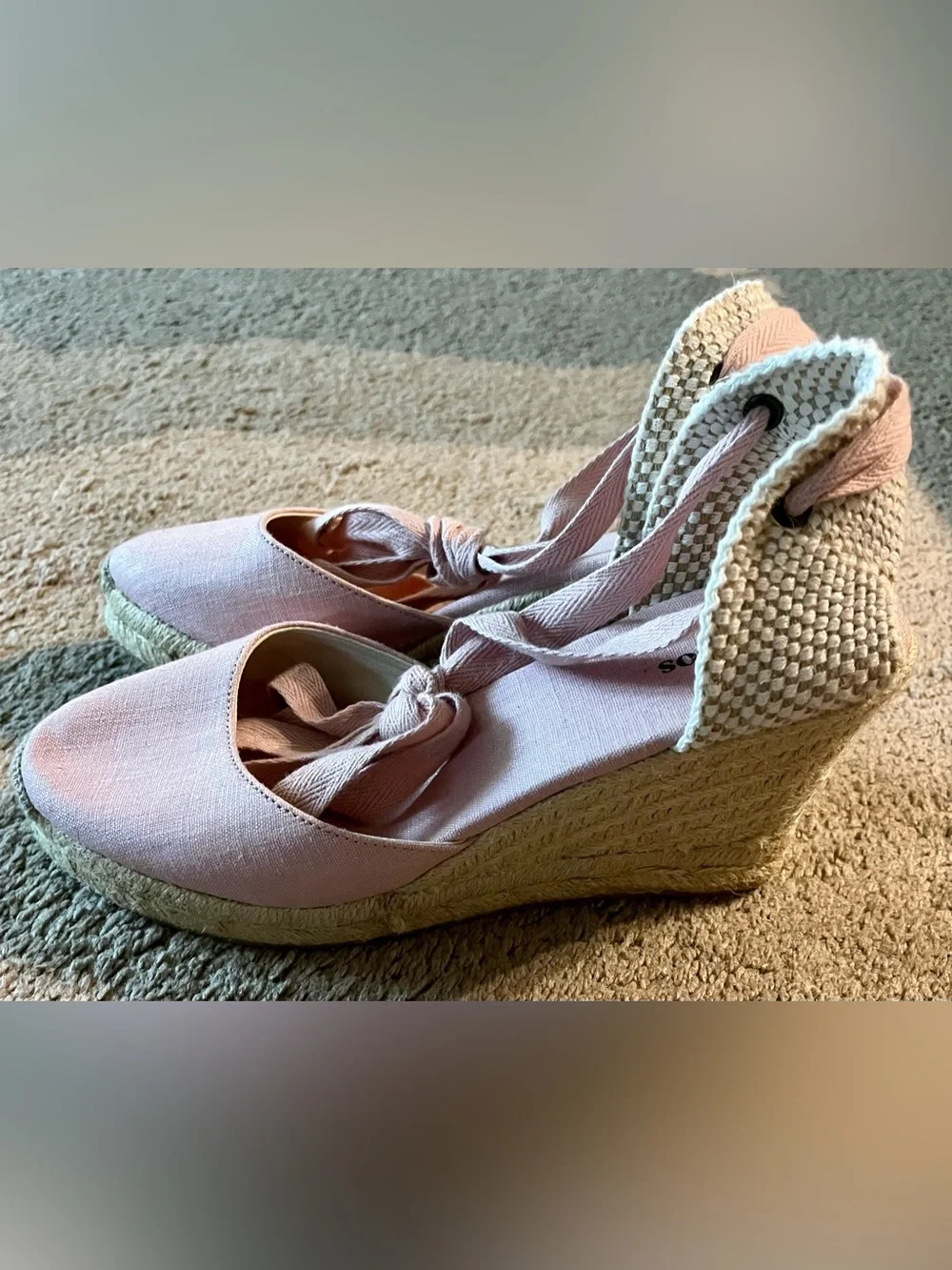 Soludos Blush Pink Espadrille Wedge Tie-Ankle Sandals NWOT